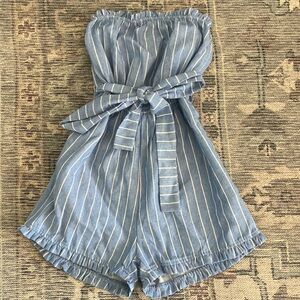 Blue Striped Strapless Romper